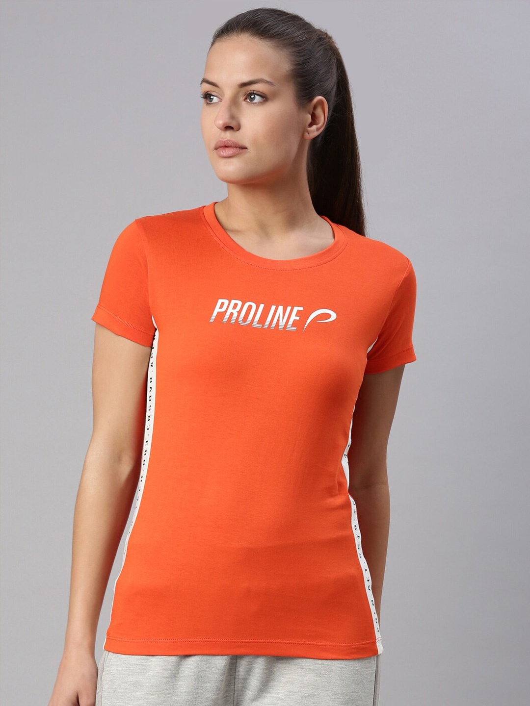 

Proline Active Women Typography Printed Antimicrobial Cotton Slim Fit T-shirt, Orange