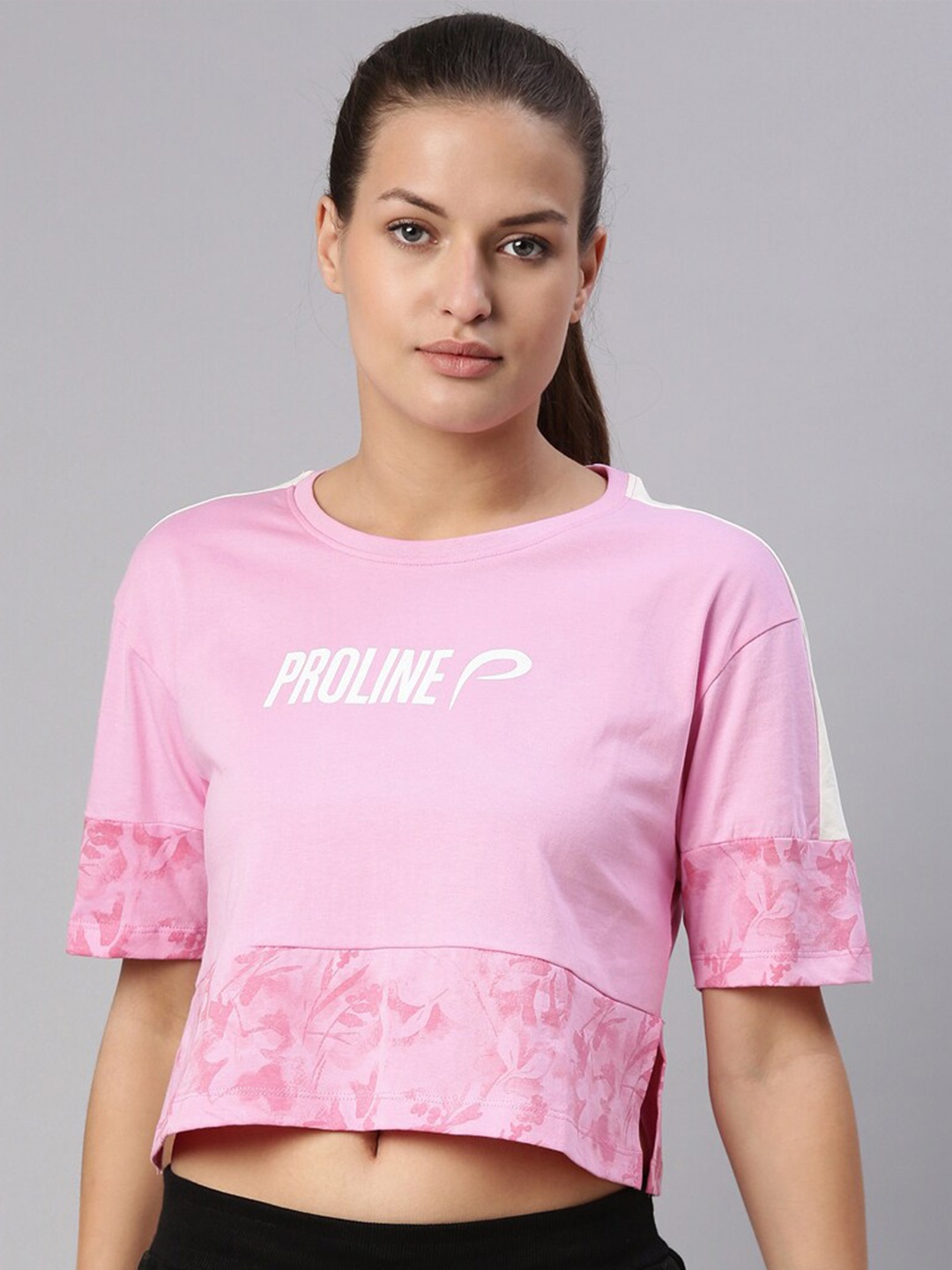 

Proline Active Women Floral Printed Drop-Shoulder Sleeves Antimicrobial Cotton T-shirt, Pink