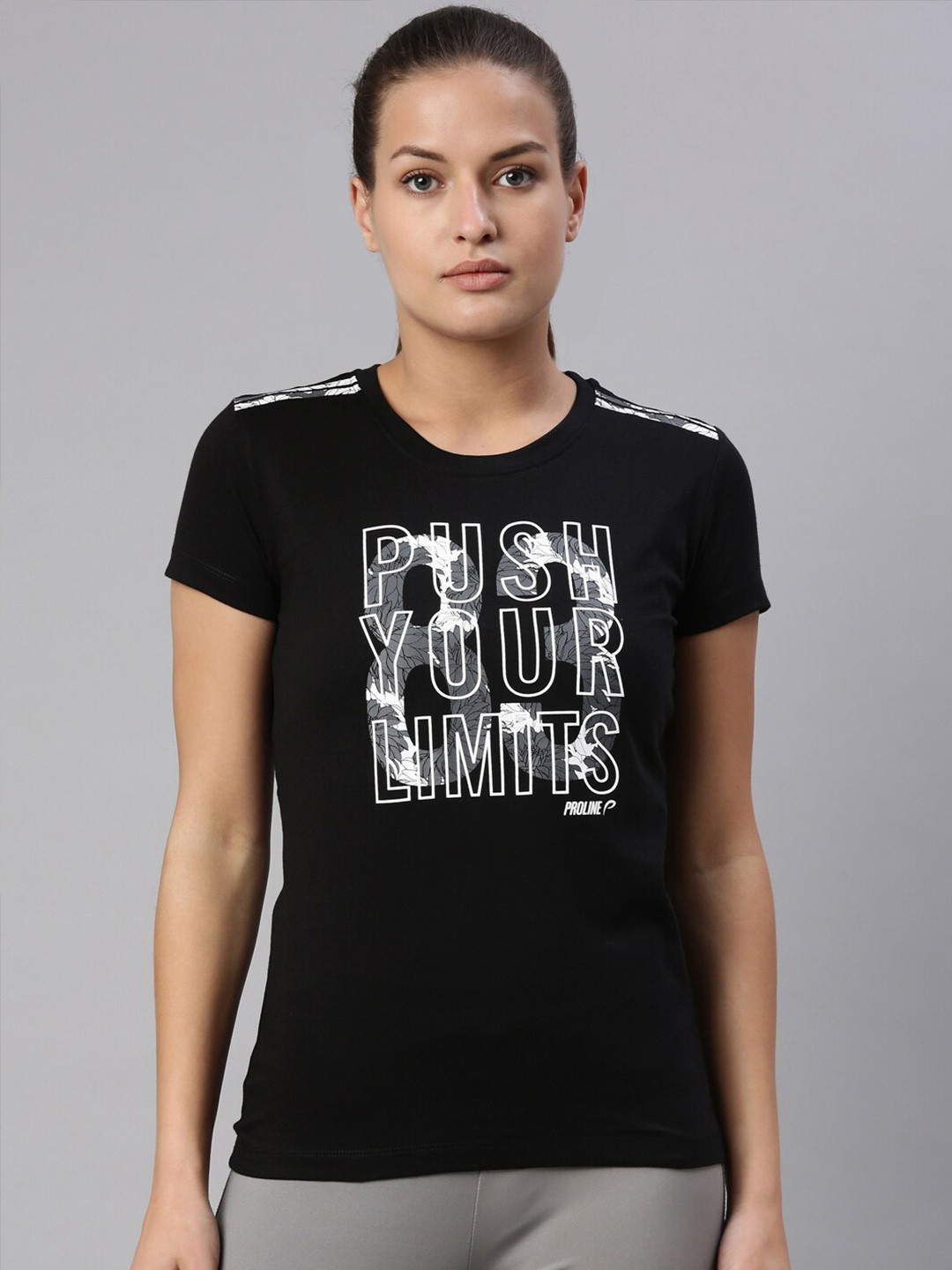 

Proline Active Women Typography Printed Antimicrobial Cotton T-shirt, Black