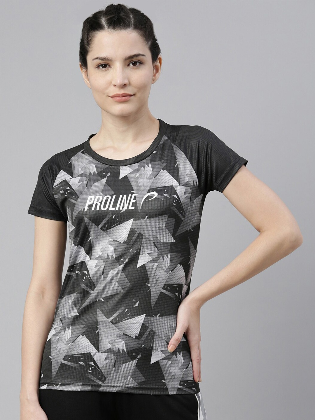 

Proline Active Women Printed Round Neck T-shirt, Black