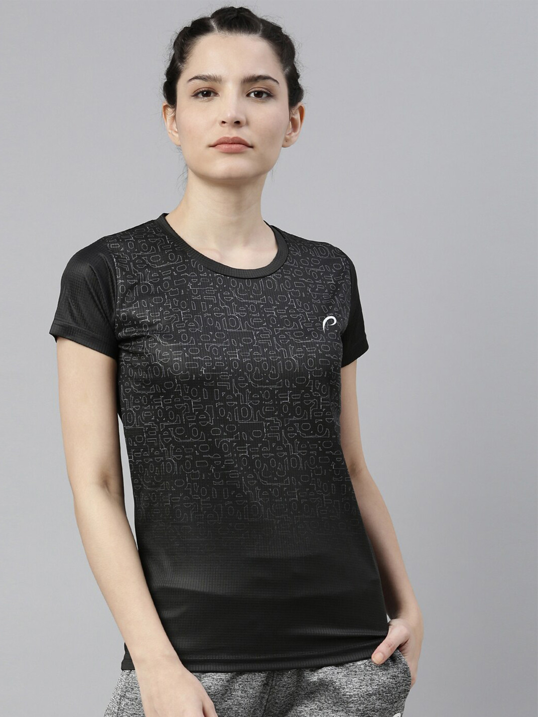 

Proline Active Women Printed Antimicrobial Slim Fit T-shirt, Black