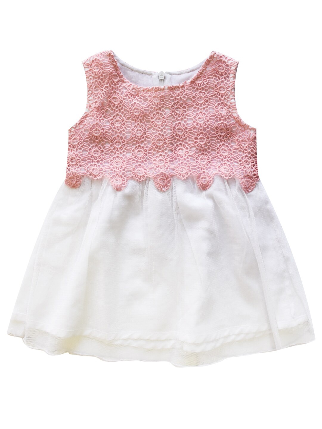 

milou Girls Lace-Up Self Design Pure Cotton Fit & Flare Dress, White