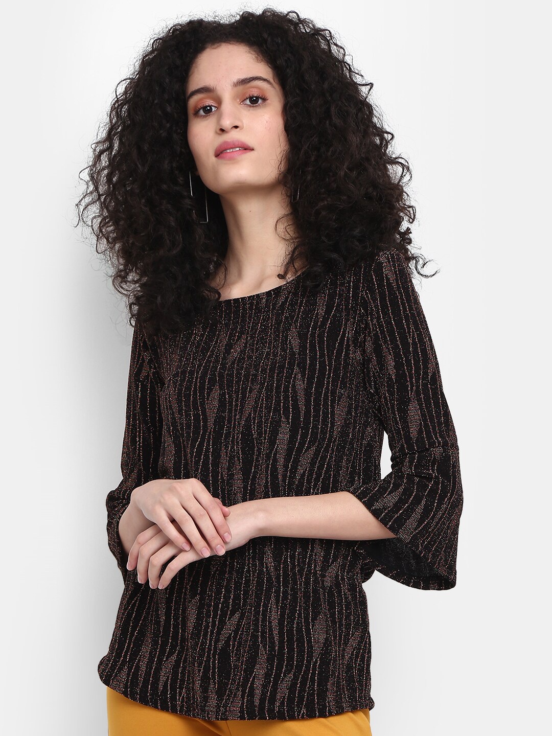 

V-Mart Self Design Round Neck Cotton Top, Brown