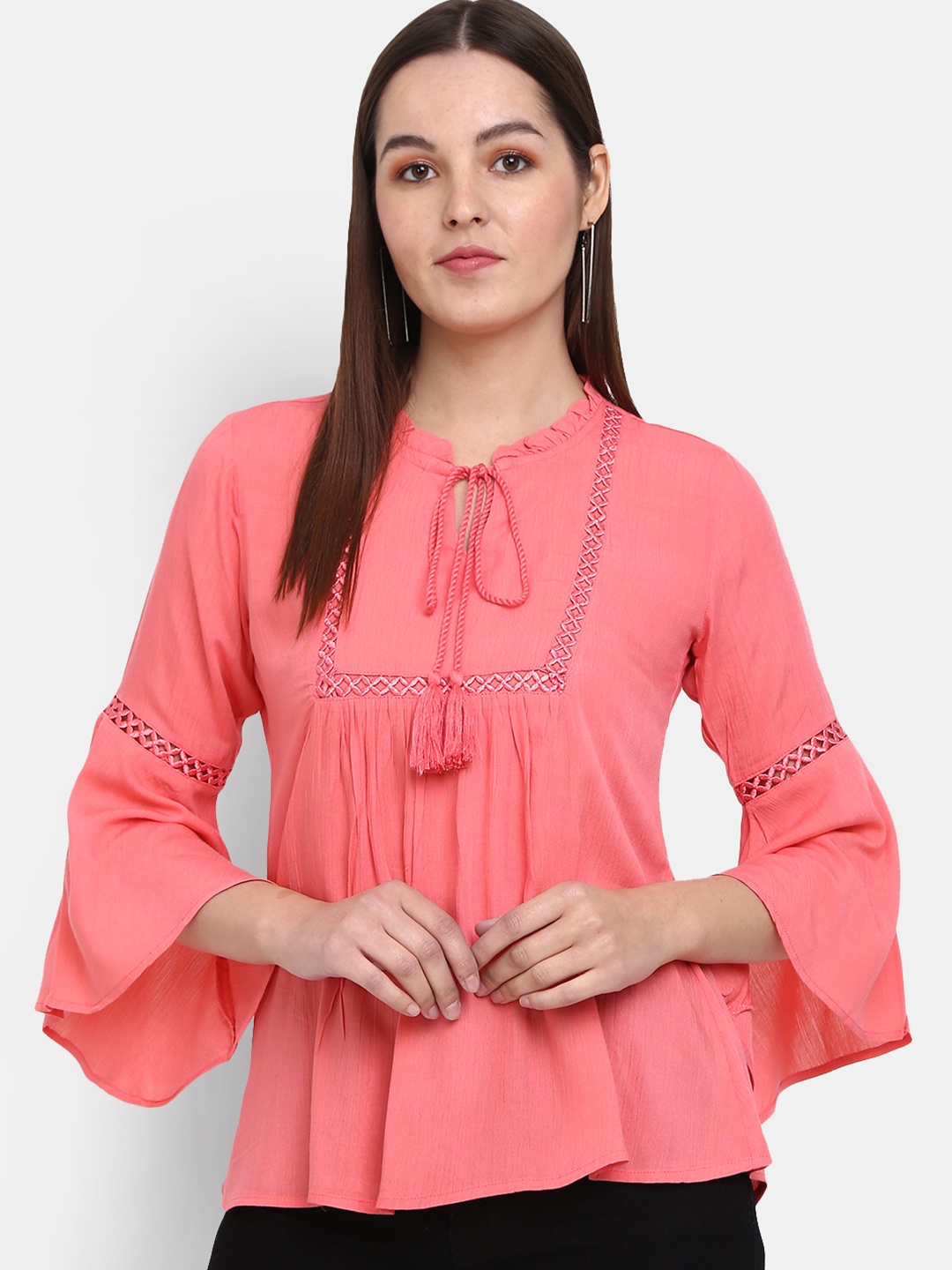 

V-Mart Tie-Up Neck Top, Peach