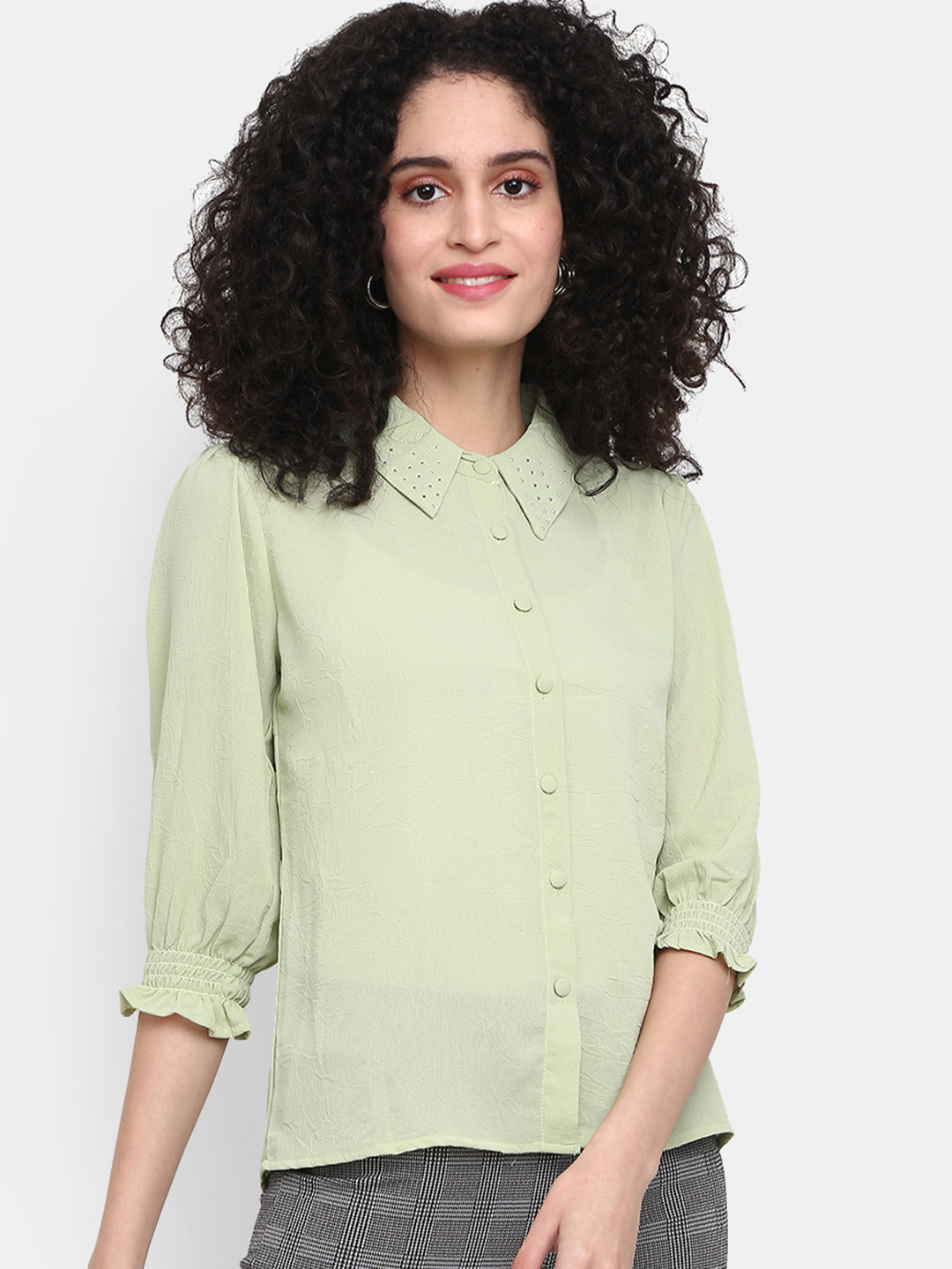 

V-Mart Spread Collar Top, Sea green