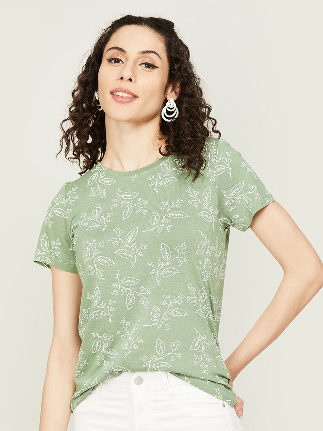 

Colour Me by Melange Floral Print Top, Sea green