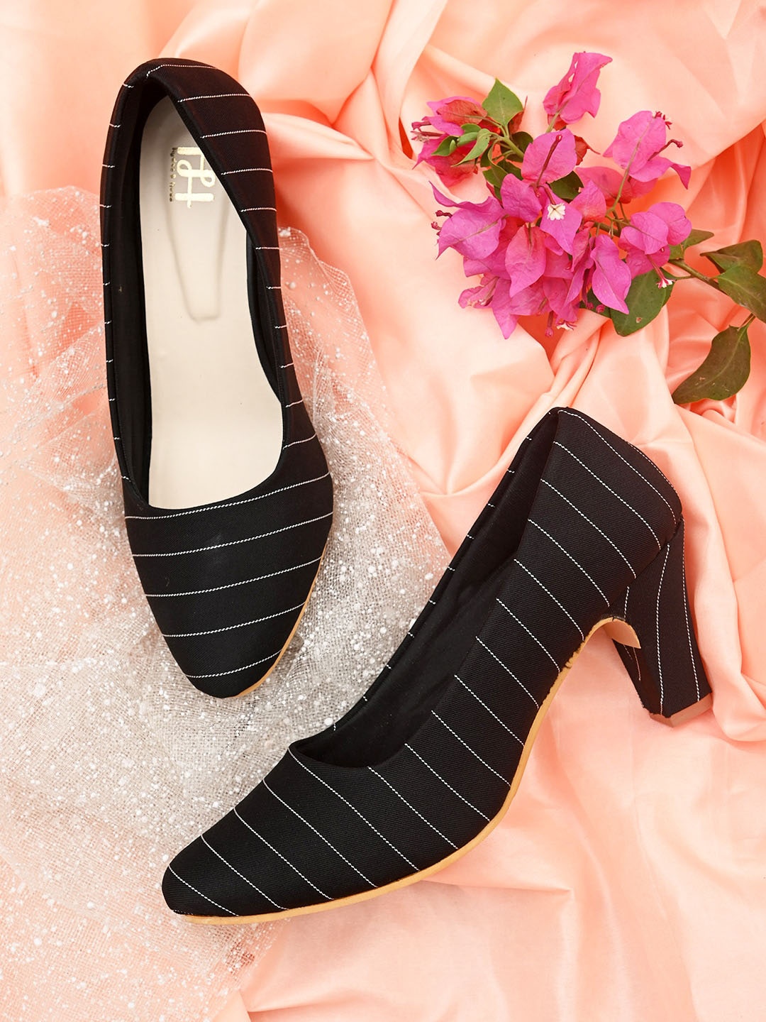 

Hydes N Hues Striped Party Block Pumps, Black