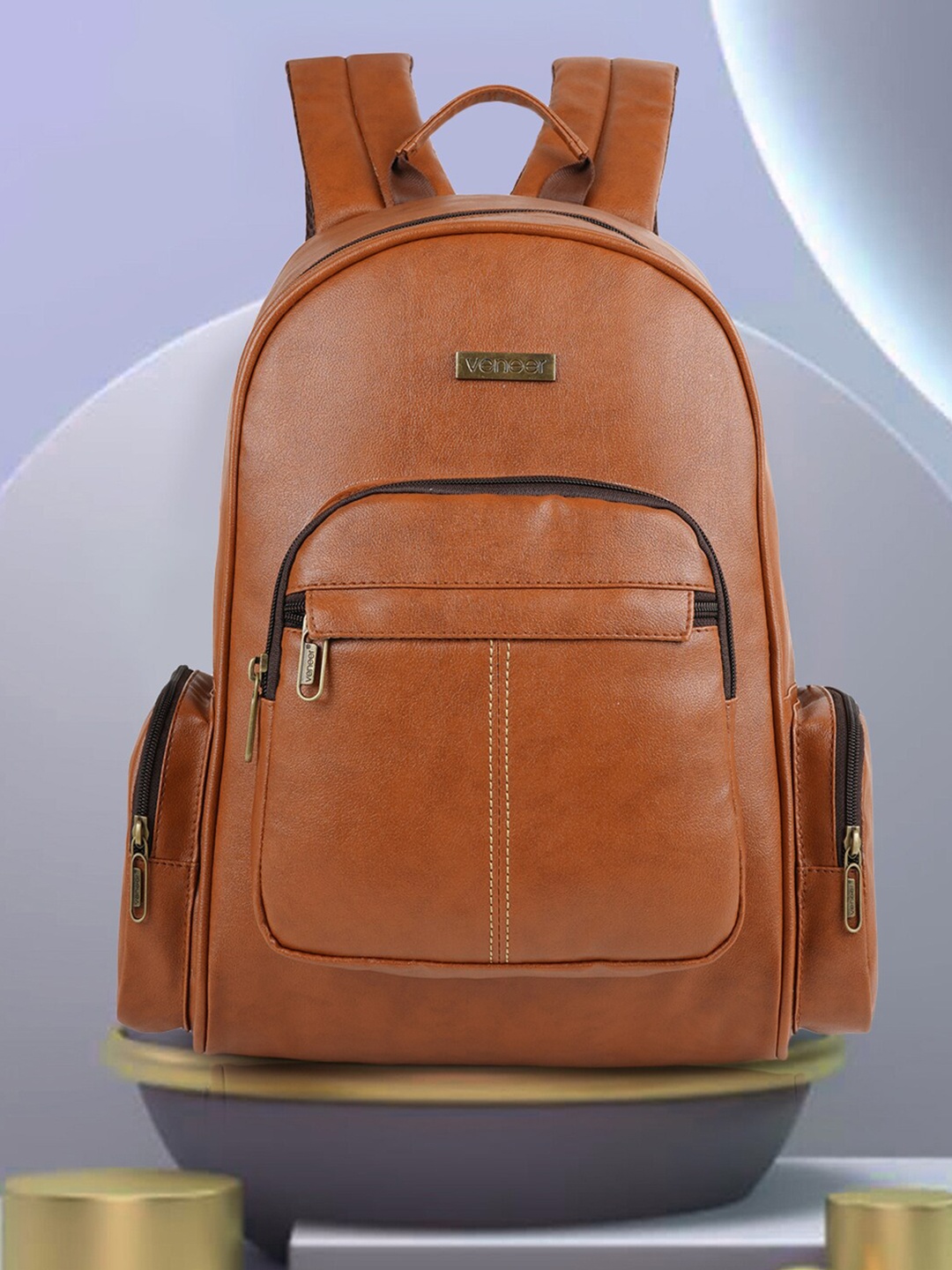 

Veneer Water Resistant Backpack with Compression Straps, Brown