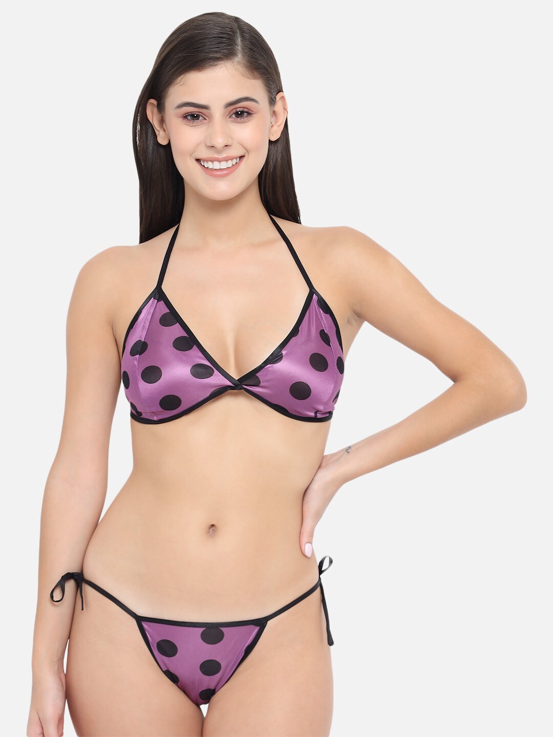 

Klamotten Bra & Thong Brief Printed Lingerie Set 11P7_Re, Purple