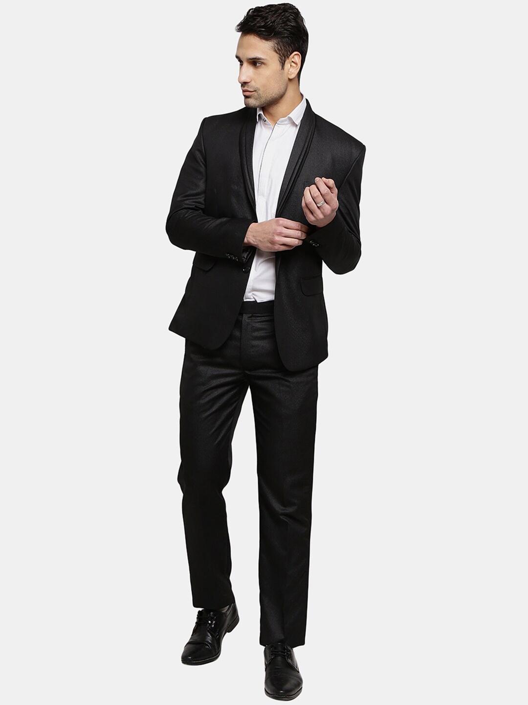

V-Mart Men Single-Breasted Two-Piece Casual Suit, Black
