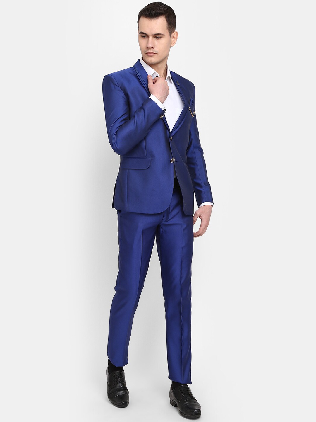 

V-Mart Men Single-Breasted Two-Piece Casual Suit, Blue