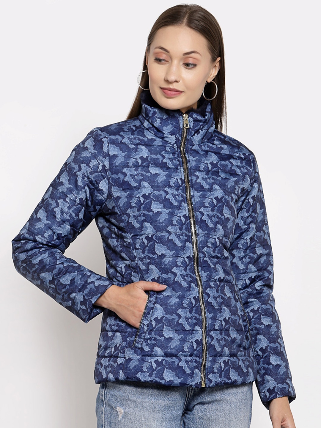 

Juelle Women Printed Quilted Jacket, Blue