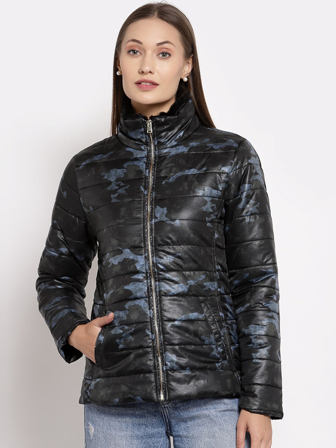 

Juelle Women Camouflage Printed Puffer Jacket, Black