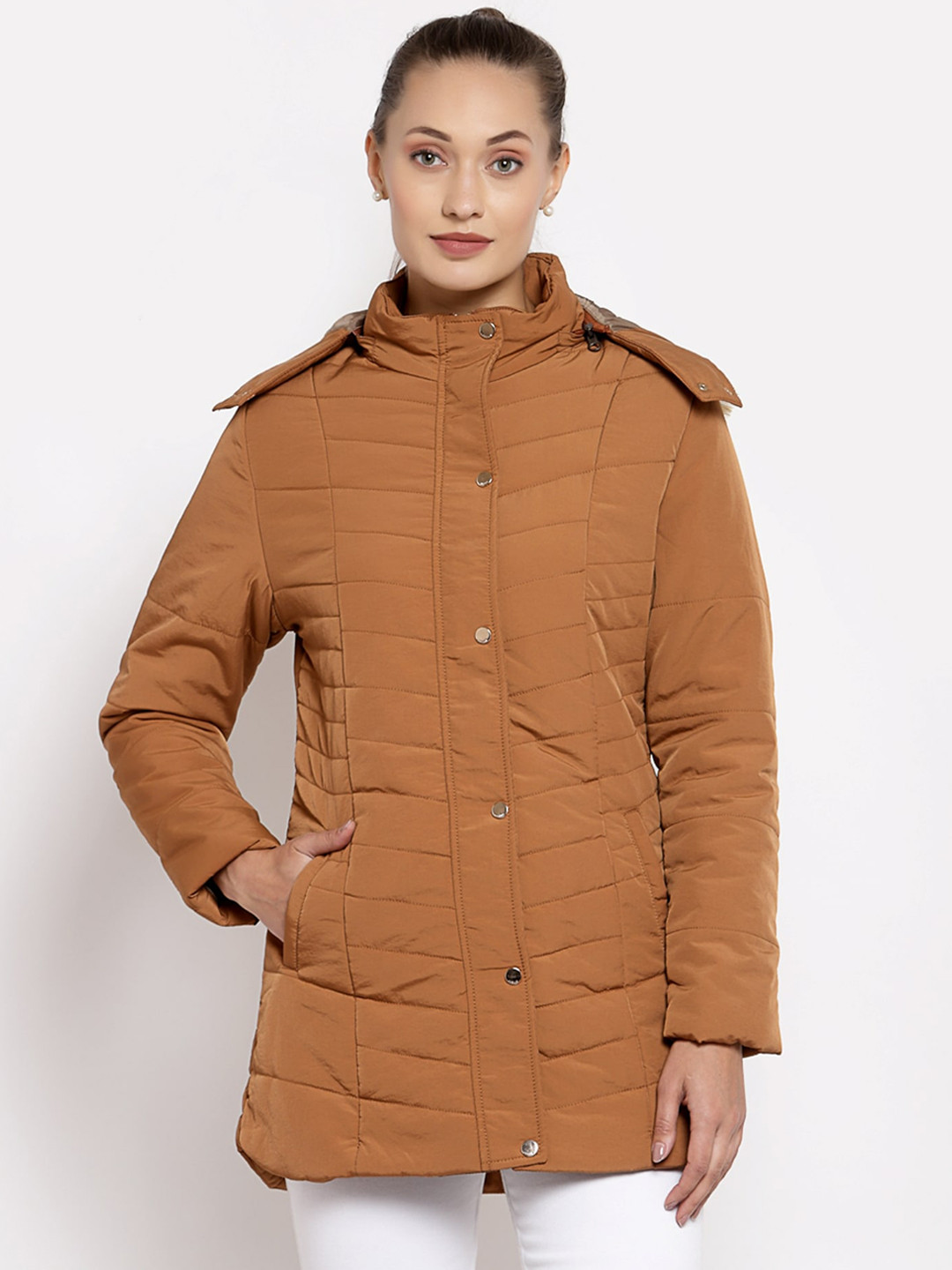 

Juelle Women Longline Hooded Padded Jacket, Brown