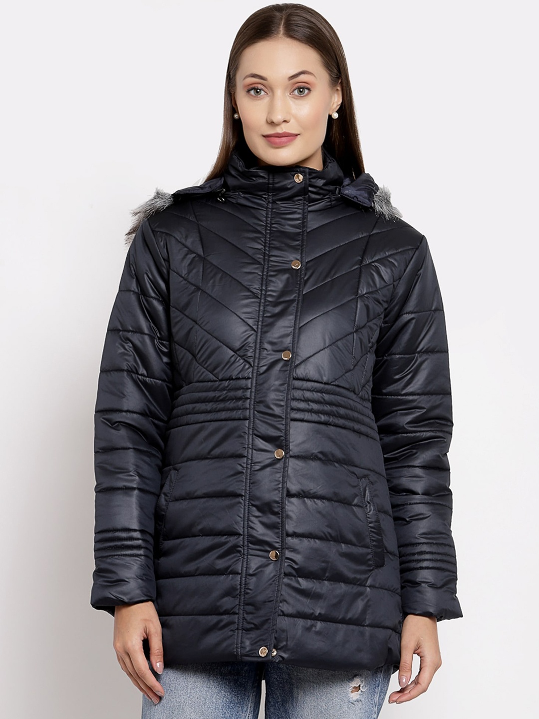 

Juelle Women Hooded Parka Jacket, Navy blue