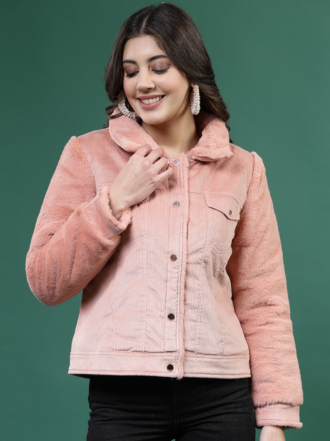 

Juelle Women Corduroy Crop Corduroy Jacket, Peach