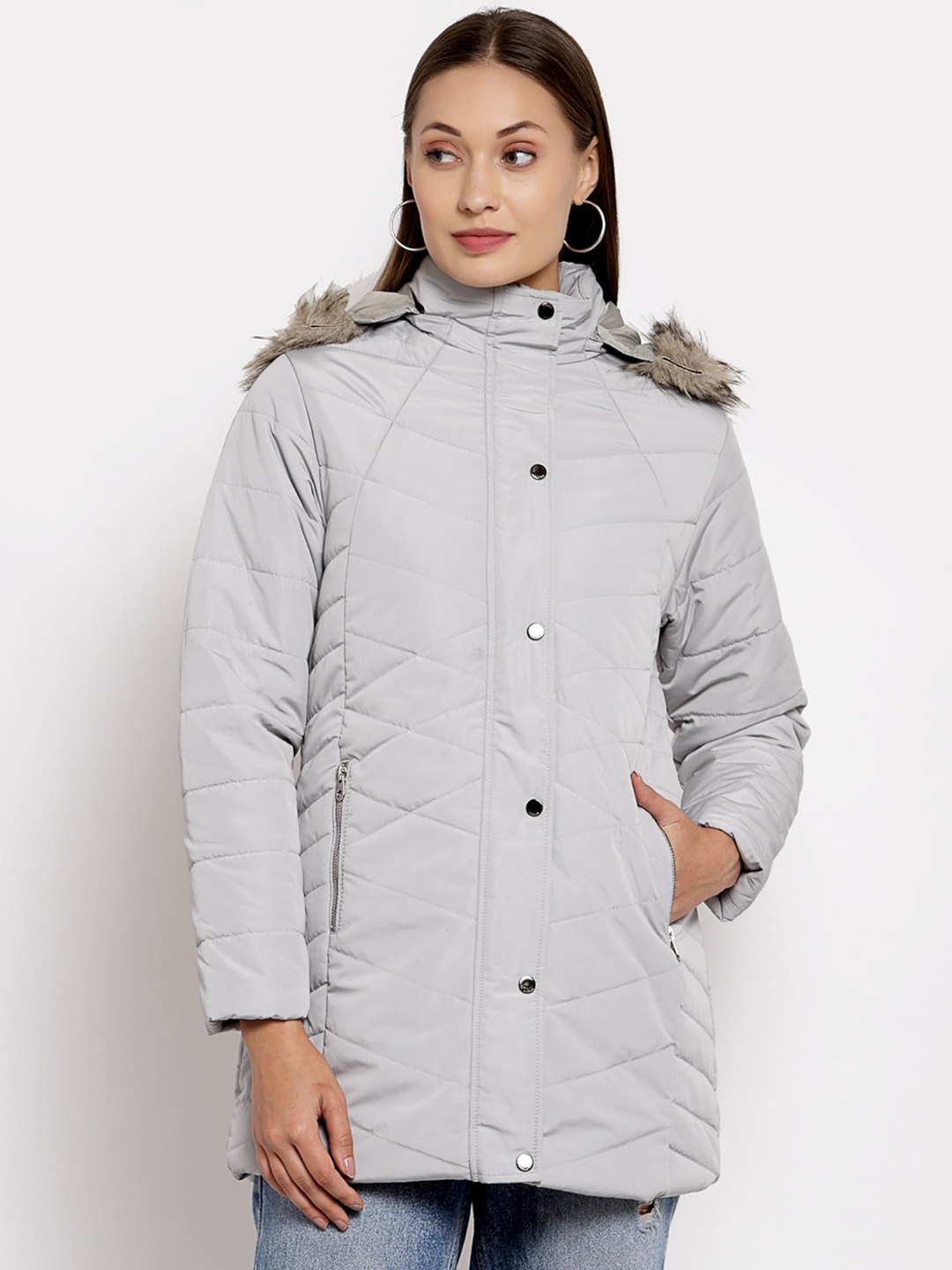 

Juelle Women Hooded Longline Parka Jacket, Grey