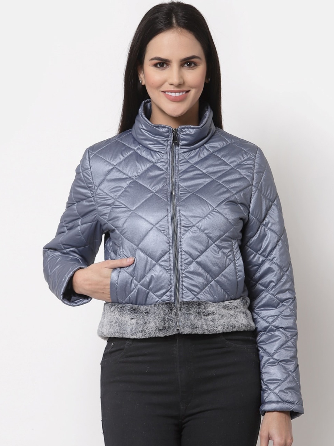 

Juelle Women Mock Collar Padded Jacket, Grey