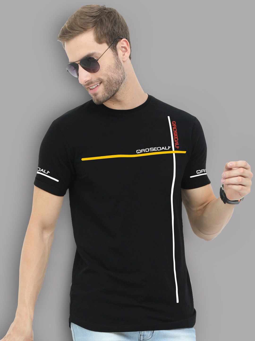 

REYA Men Georgette T-shirt, Black