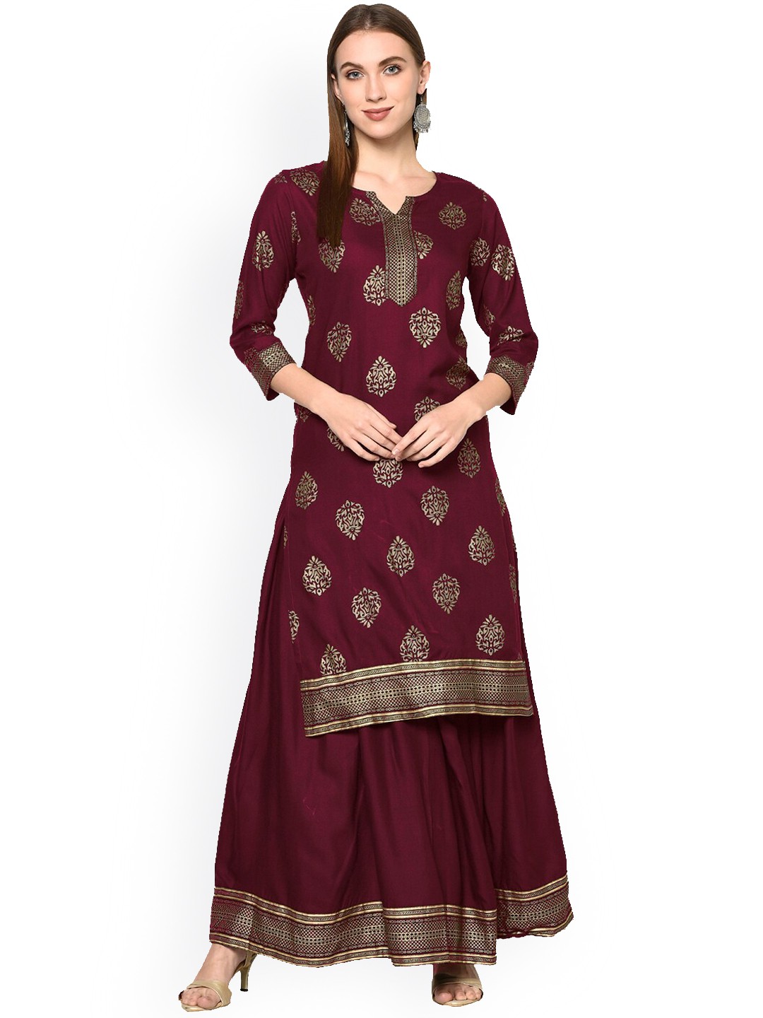

ERISHA Women Maroon Ethnic Motifs Printed Kurta with Skirt