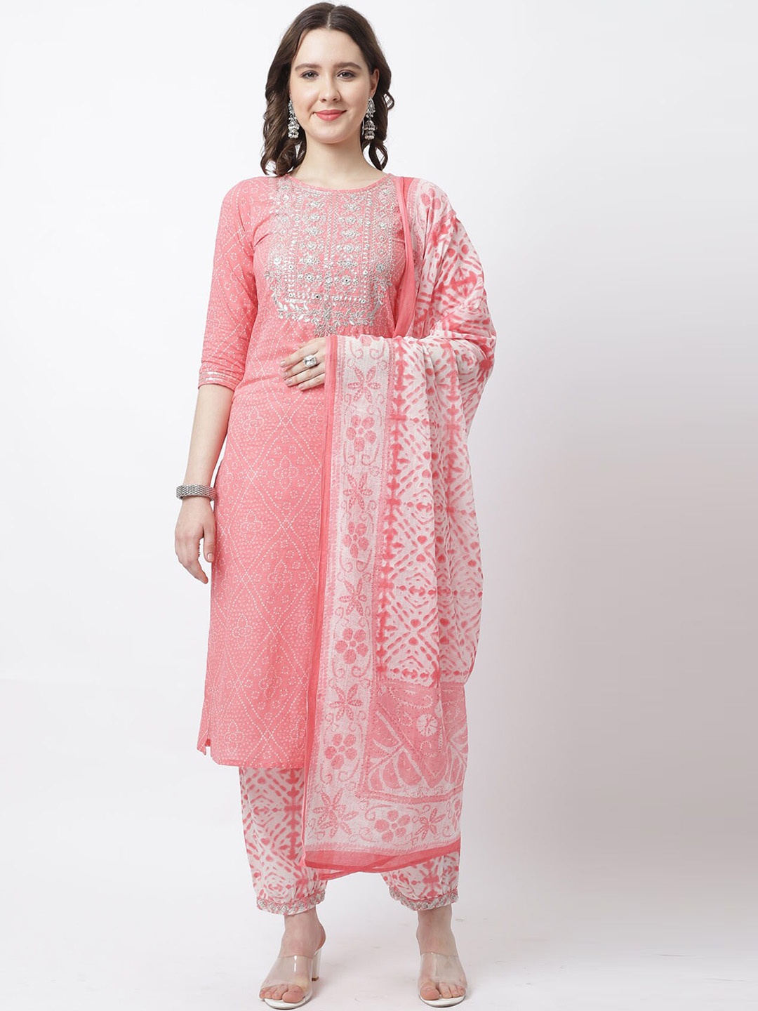 

Rajnandini Women Ethnic Motifs Printed Pure Cotton Kurta with Trousers & Dupatta, Peach