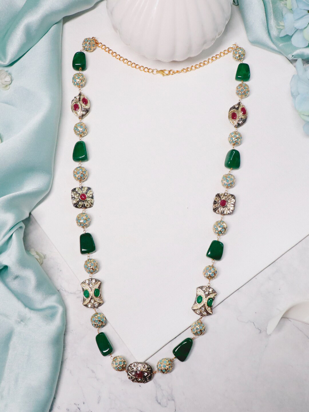 

Ishhaara Brass Gold-Plated Layered Necklace, Blue