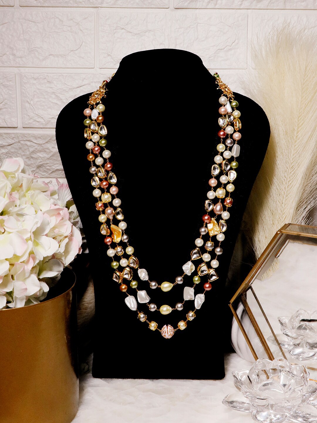 

Ishhaara Brass Gold-Plated Layered Necklace, Red