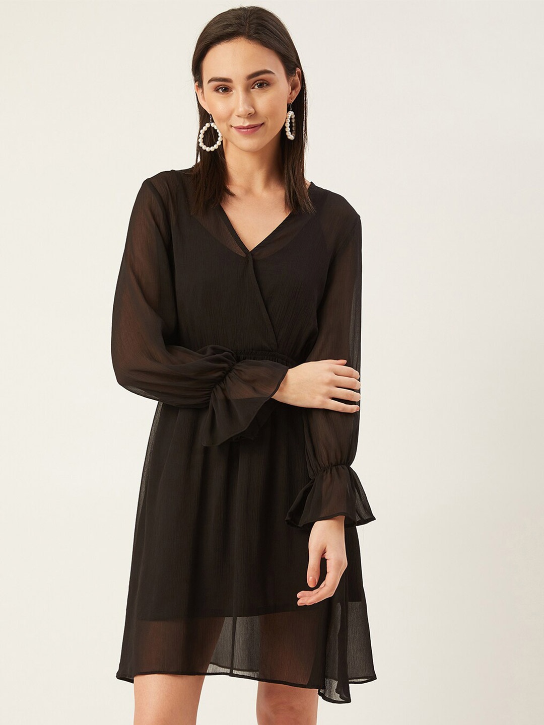 

ANVI Be Yourself V-Neck Chiffon Wrap Dress, Black