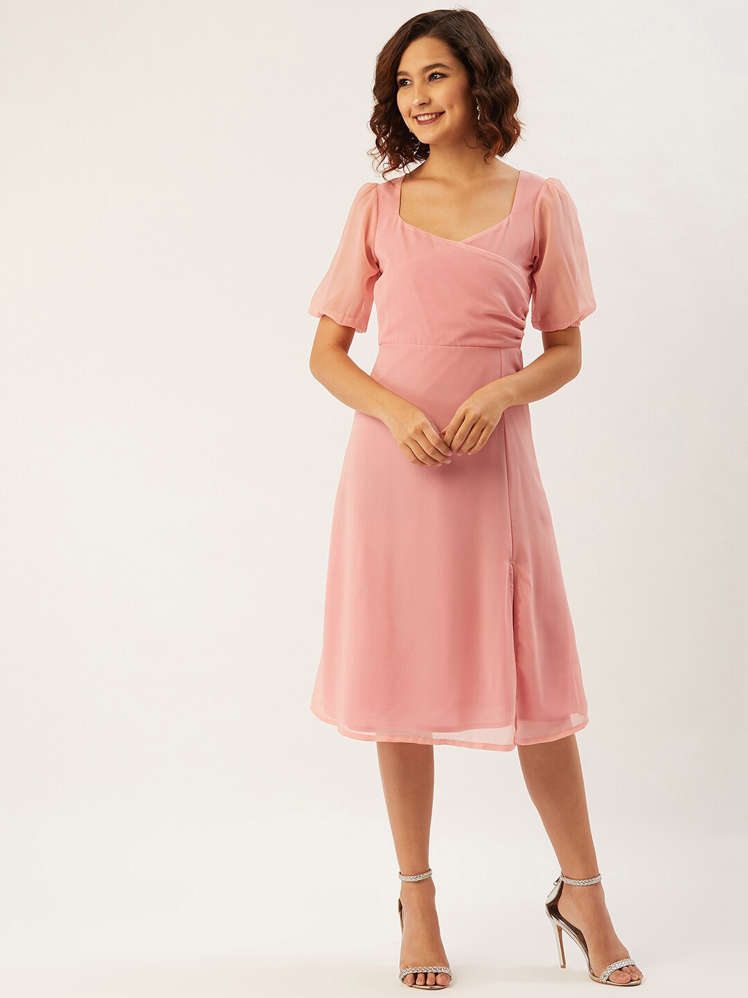 

ANVI Be Yourself Georgette Midi Wrap Dress, Peach