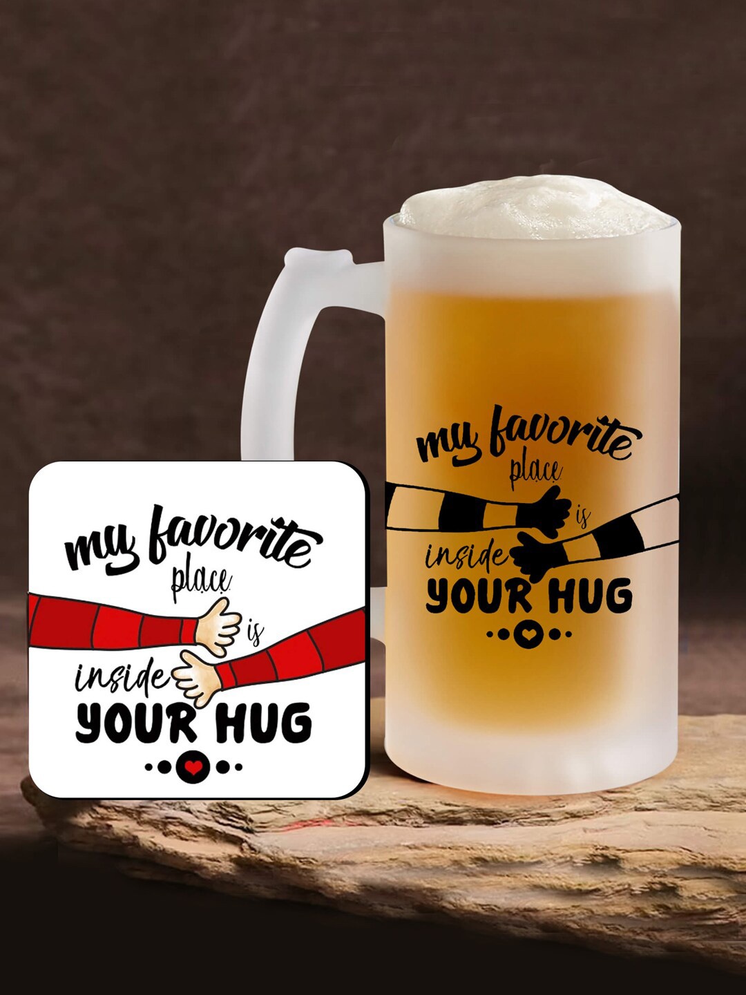 

TIED RIBBONS Valentine Gift Set White & Black Frosted Beer Mug with Coaster