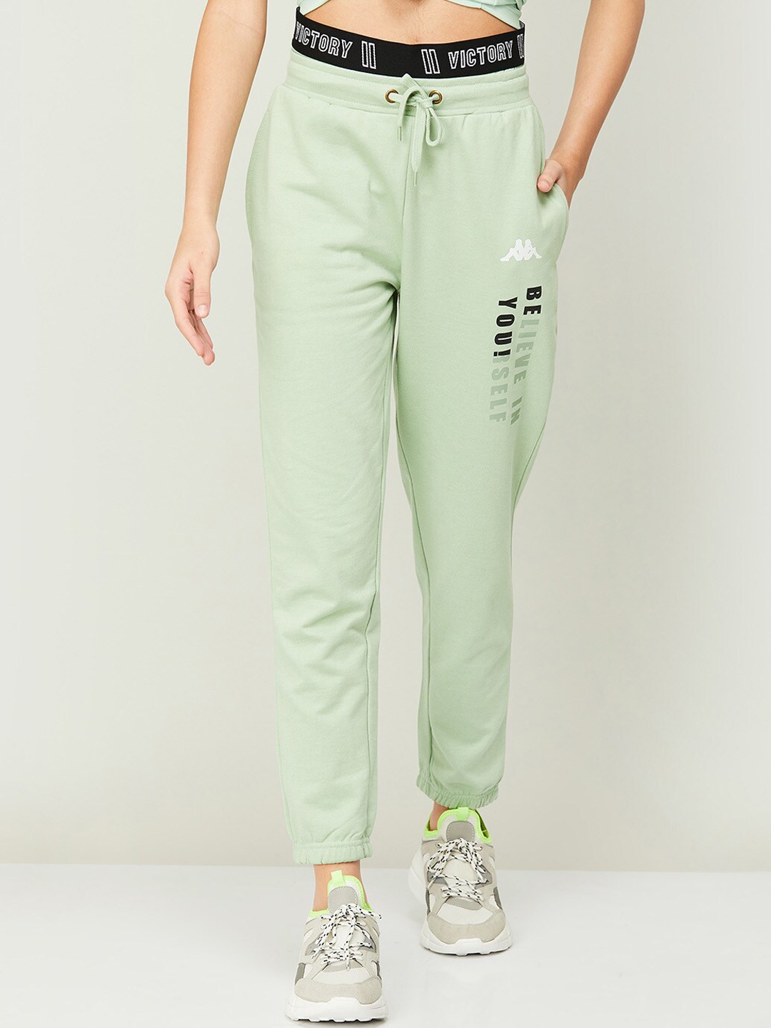 

Kappa Women Printed Cotton Joggers, Green