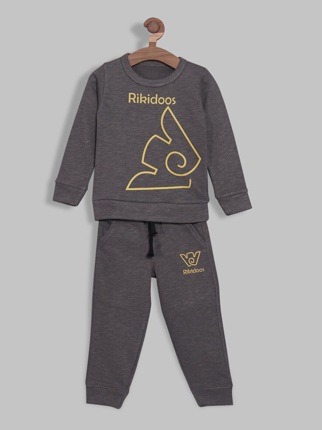

RIKIDOOS Boys Graphic Printed Cotton Tracksuit, Grey