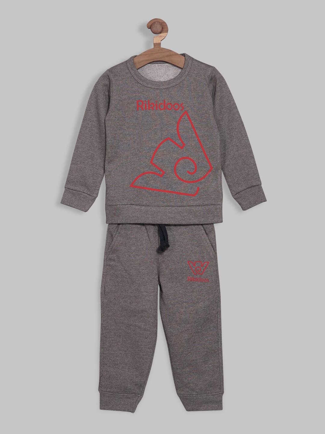 

RIKIDOOS Boys Cotton Full Sleeve Sweatshirt & Jogger Tracksuits, Grey