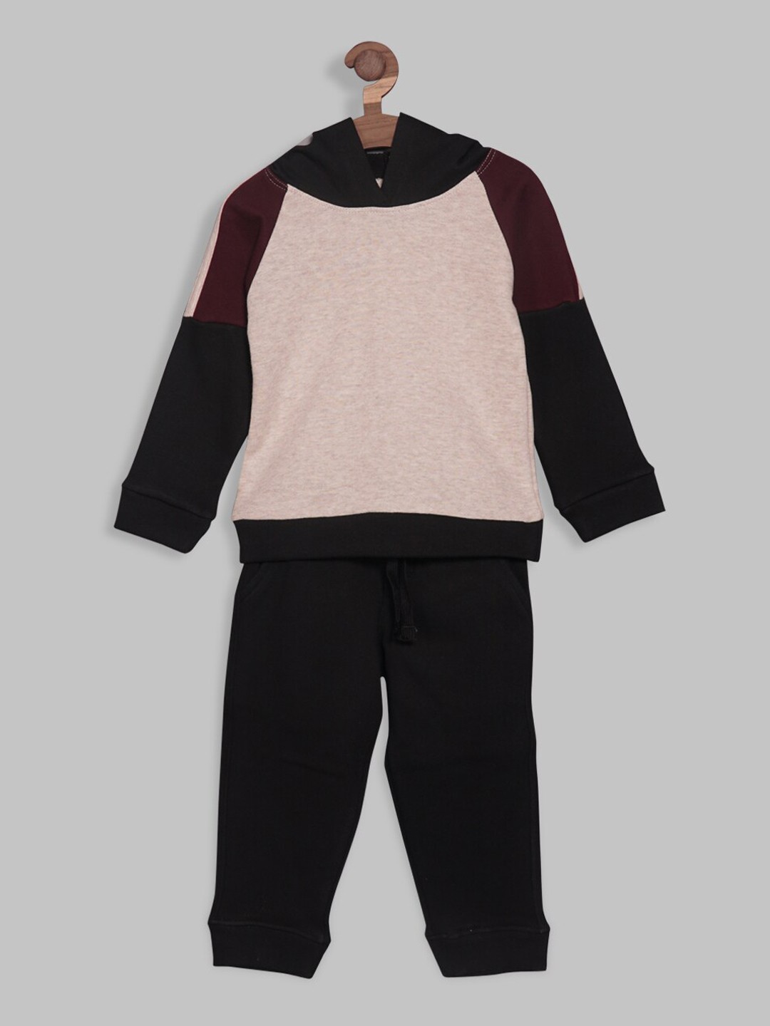 

RIKIDOOS Boys Colourblocked Cotton Hooded Tracksuits, Cream