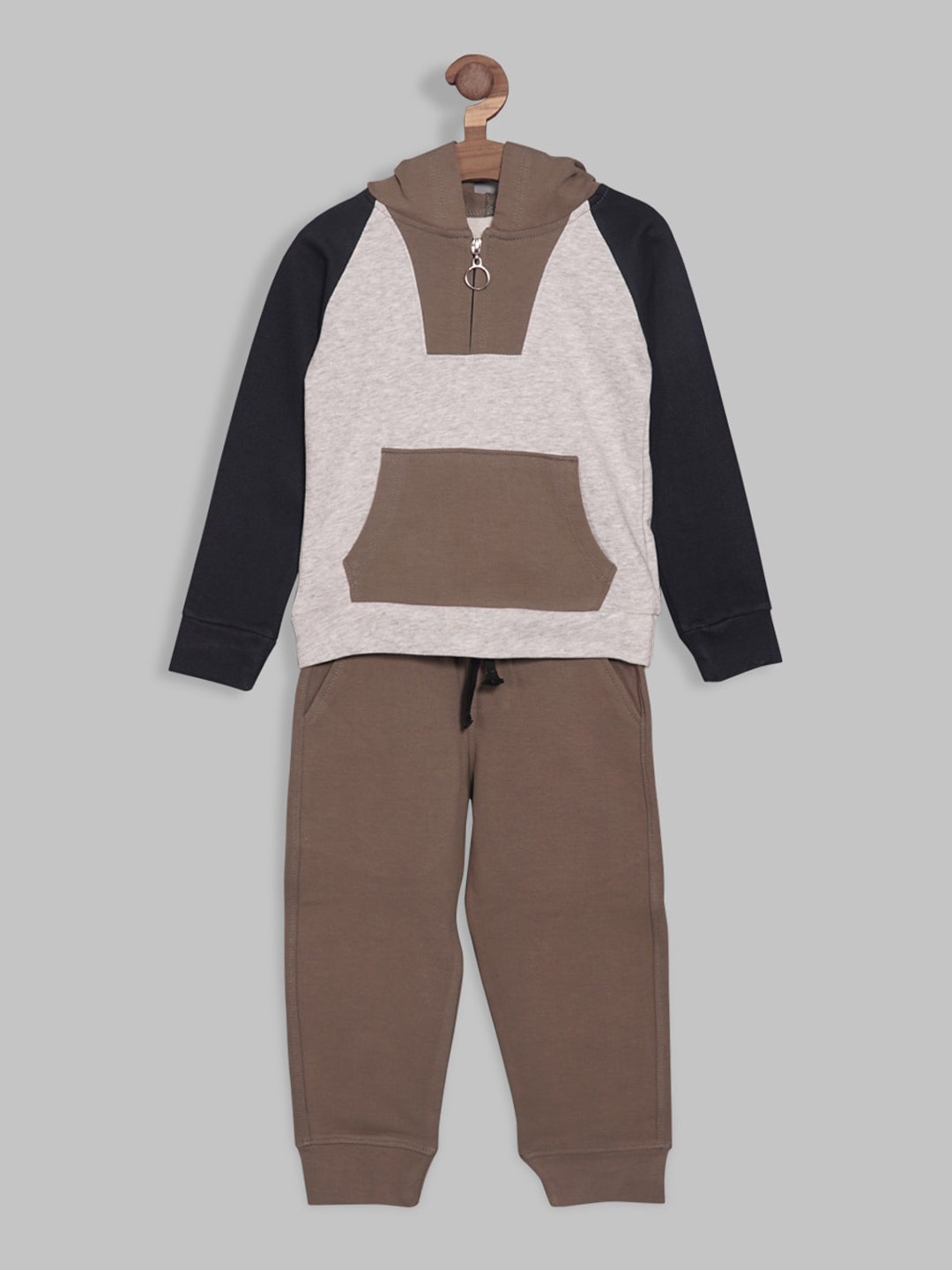 

RIKIDOOS Boys Colourblocked Hooded Cotton Tracksuits, Olive