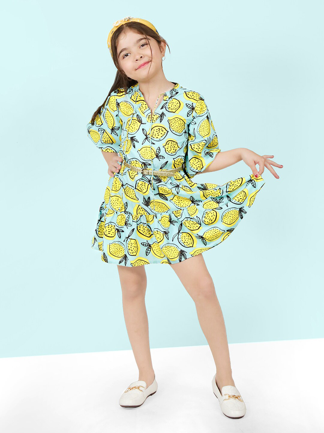 

Naughty Ninos Floral Tie-Up Neck Crepe A-Line Dress, Green