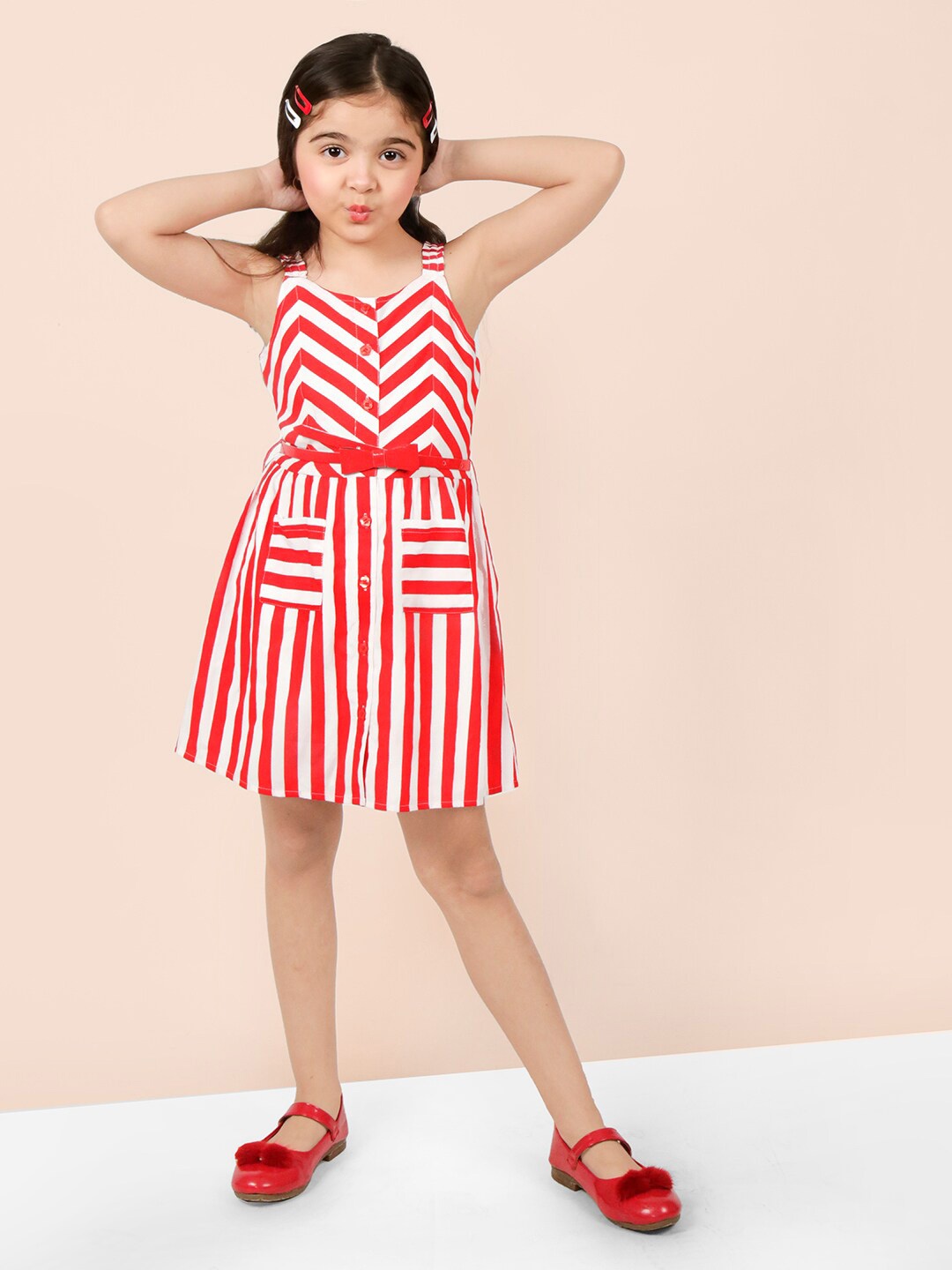 

Naughty Ninos Girls Shoulder Straps Striped Dress, Red