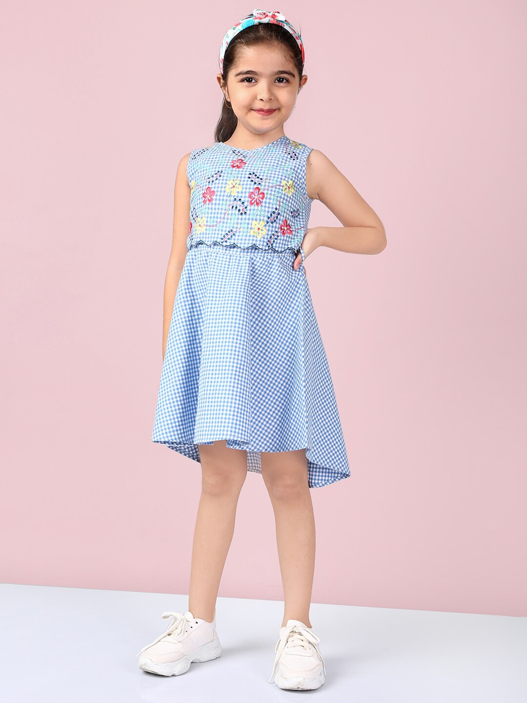 

Naughty Ninos Checked A-Line Pure Cotton Dress, Blue