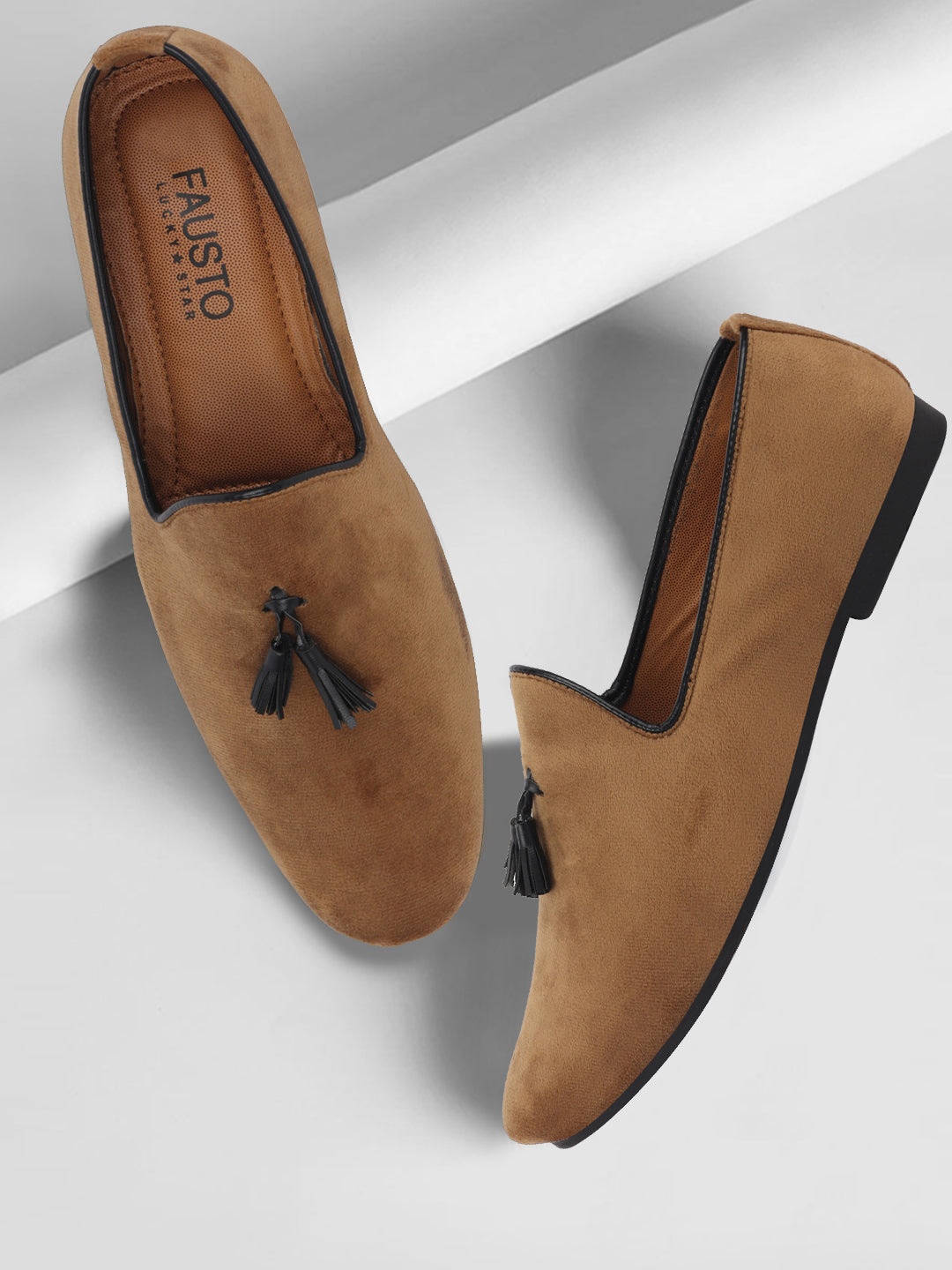 

FAUSTO Men Velvet Lightweight Tassels Loafers, Tan