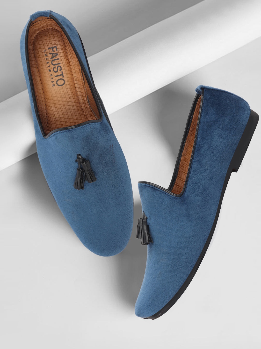 

FAUSTO Men Lightweight Velvet Loafers, Blue