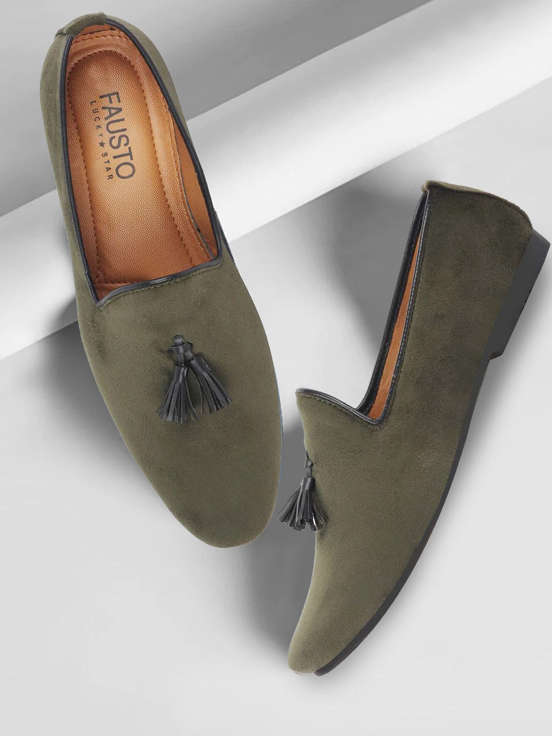

FAUSTO Men Lightweight Velvet Loafers, Olive