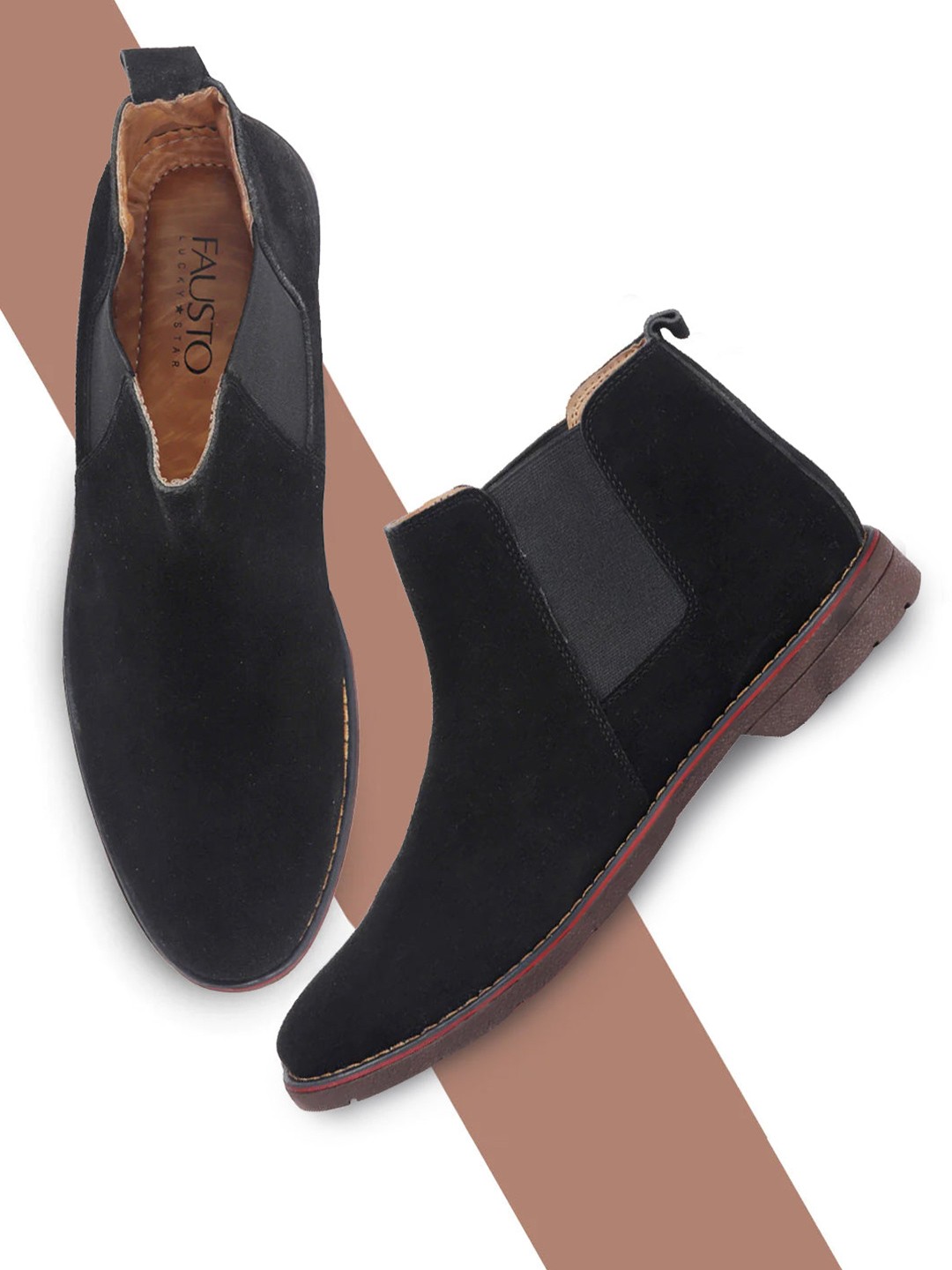 

FAUSTO Men Mid-Top Chelsea Boots, Black