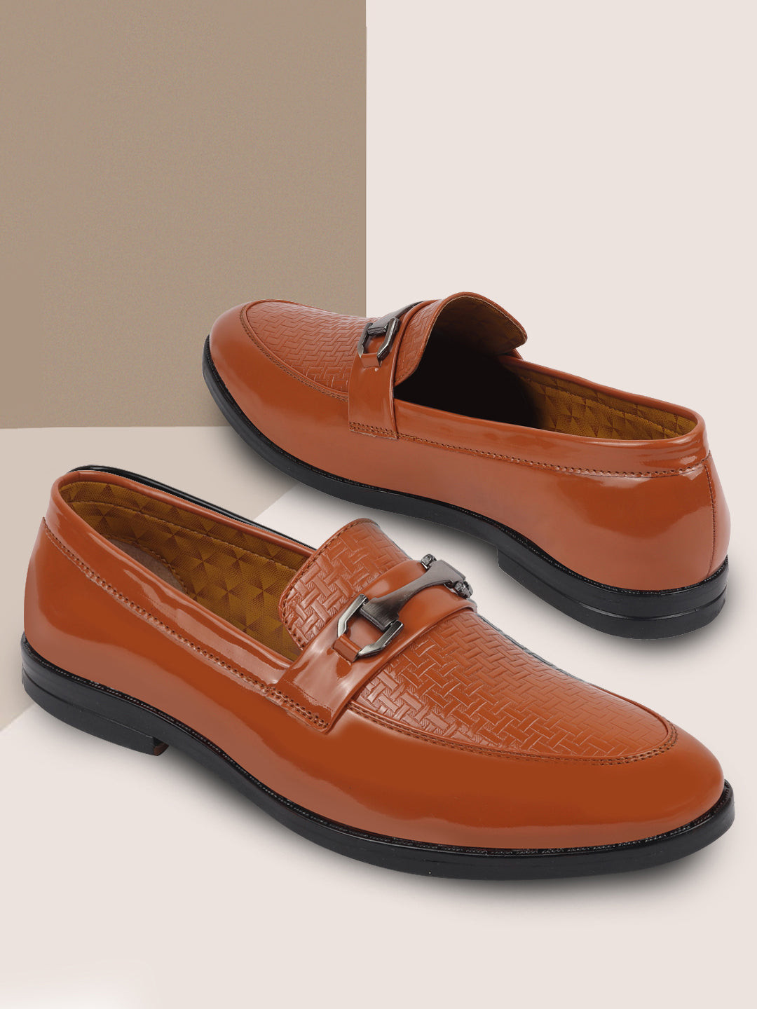 

FAUSTO Men Textured Formal Loafers, Tan