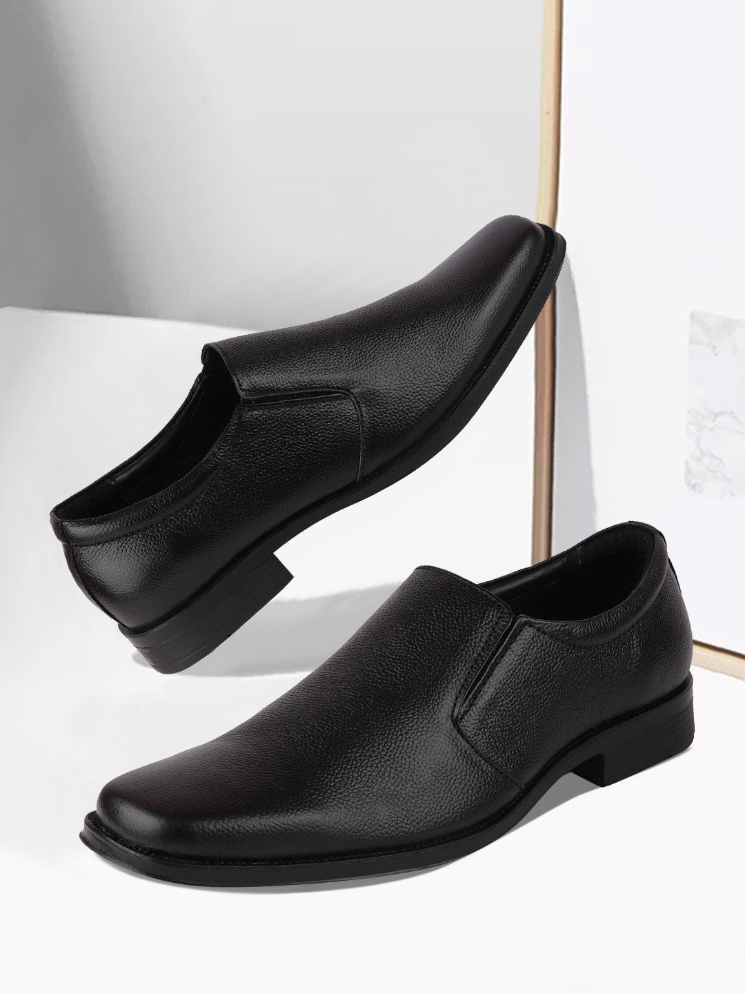 

FAUSTO Men Leather Formal Slip-Ons, Black