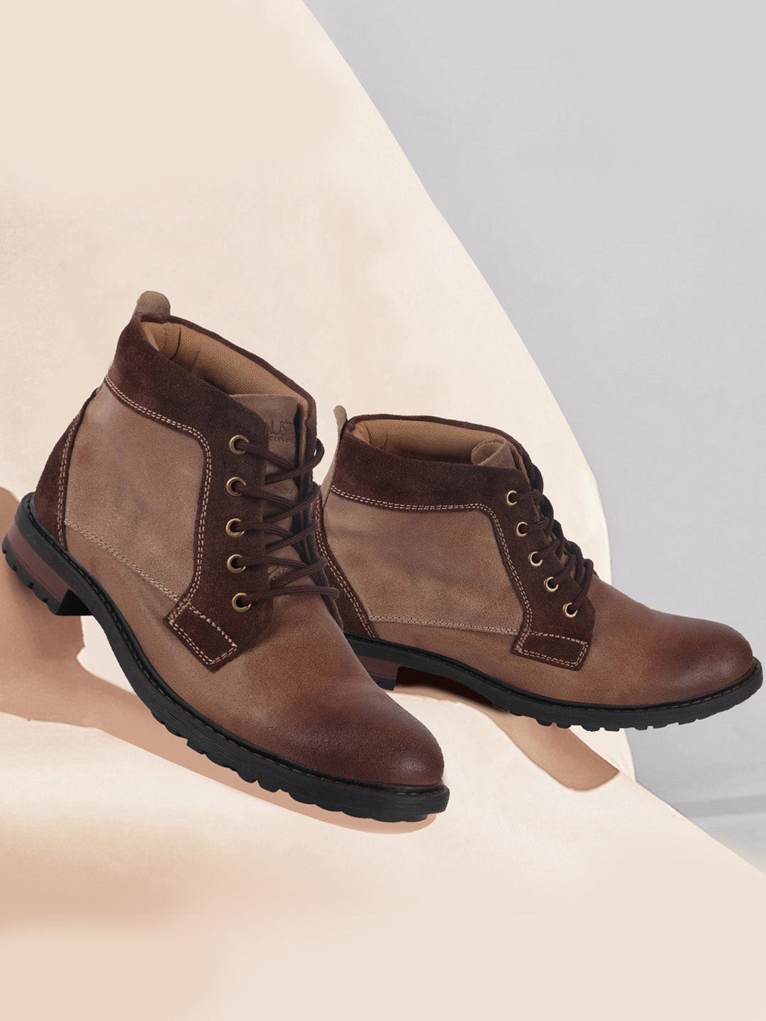 

FAUSTO Men Leather High-Top Regular Boots, Brown