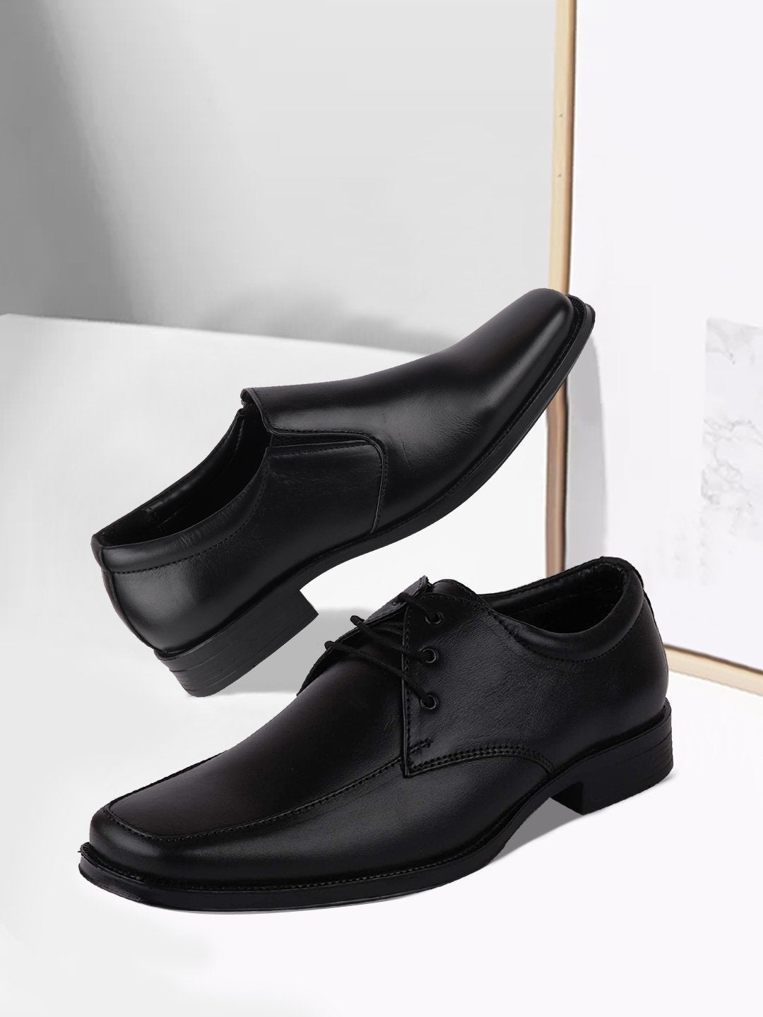 

FAUSTO Men Leather Formal Derbys, Black