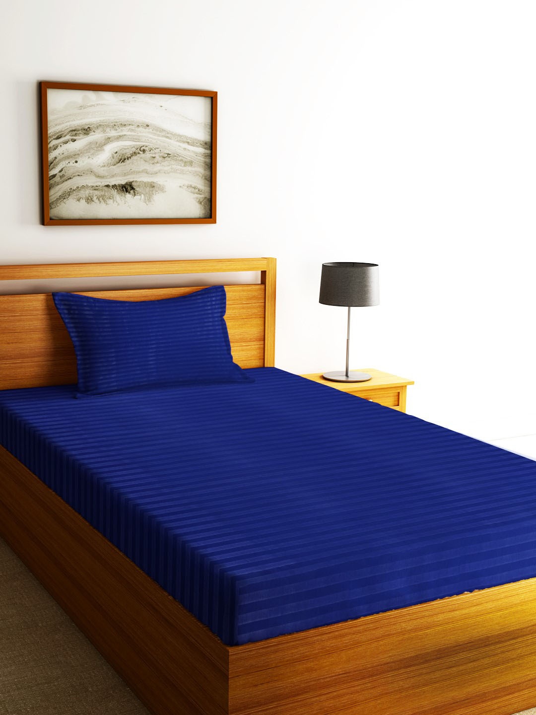 

Home Sizzler Blue Striped 300 TC Satin Single Bedsheet with 2 Pillow Covers