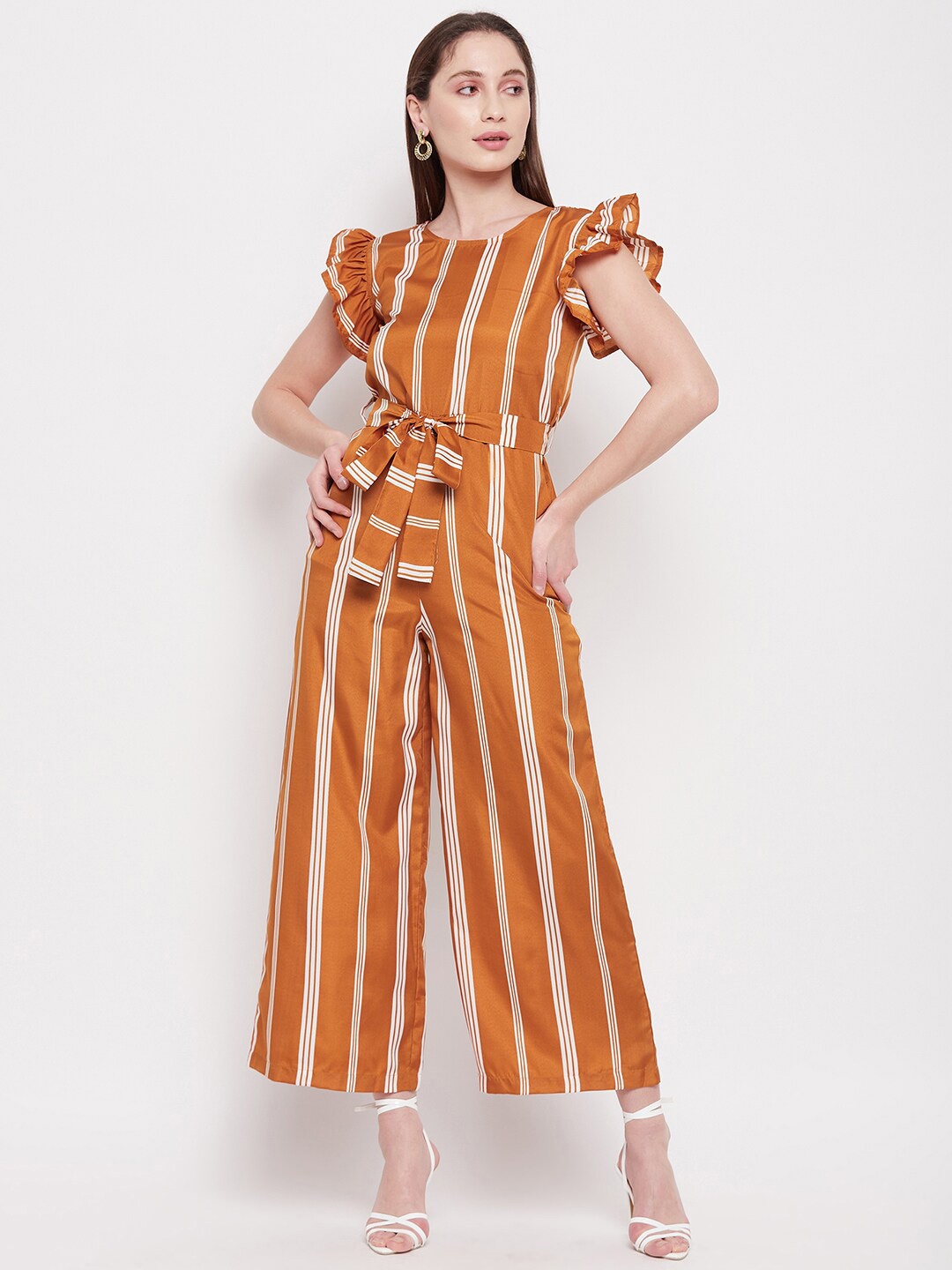 

Fashfun Women Striped Basic Jumpsuit, Orange