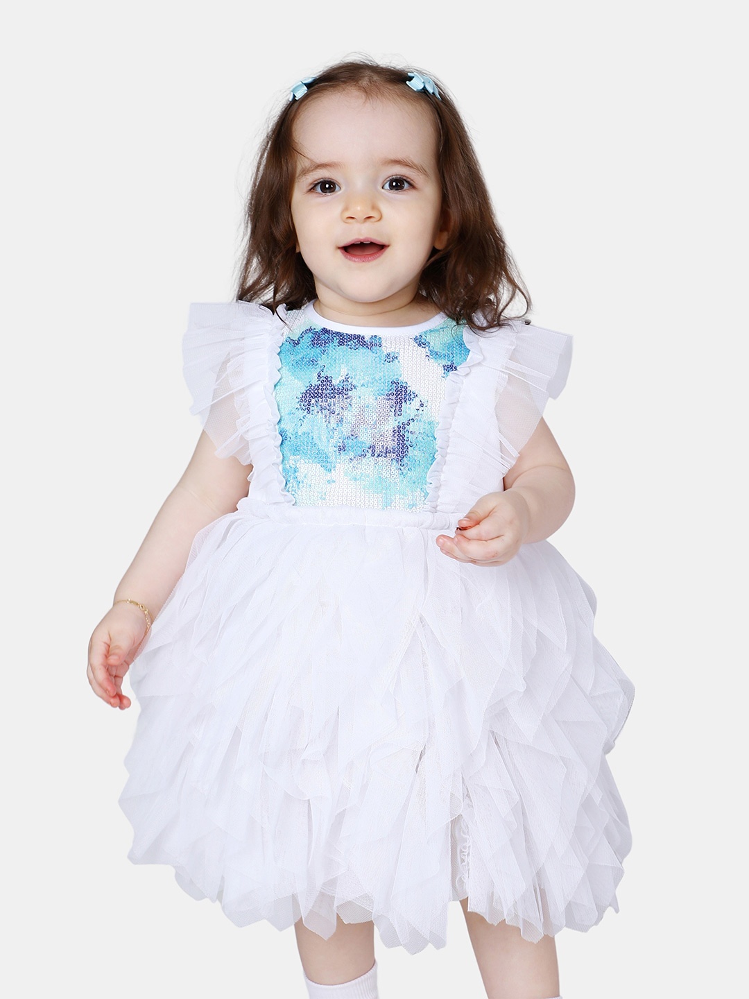 

One Friday Sequined Embellished Ruffled Detailed Fit & Flare Dress, White