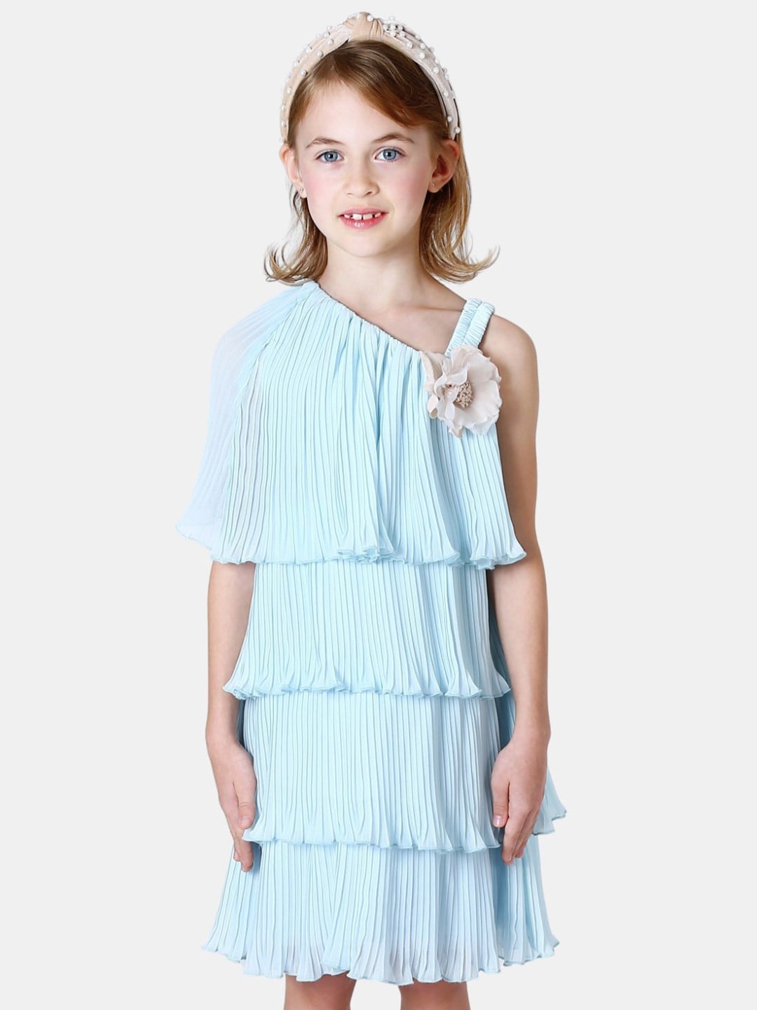 

One Friday Striped One Shoulder A-Line Dress, Blue